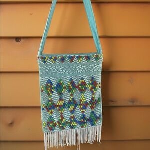 Blue Bohemian Crossbody Bag with Fringe